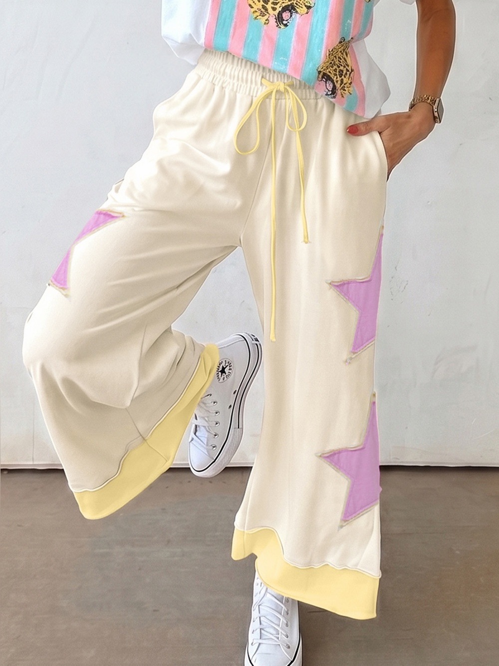 Star Print Wide Leg Sweats